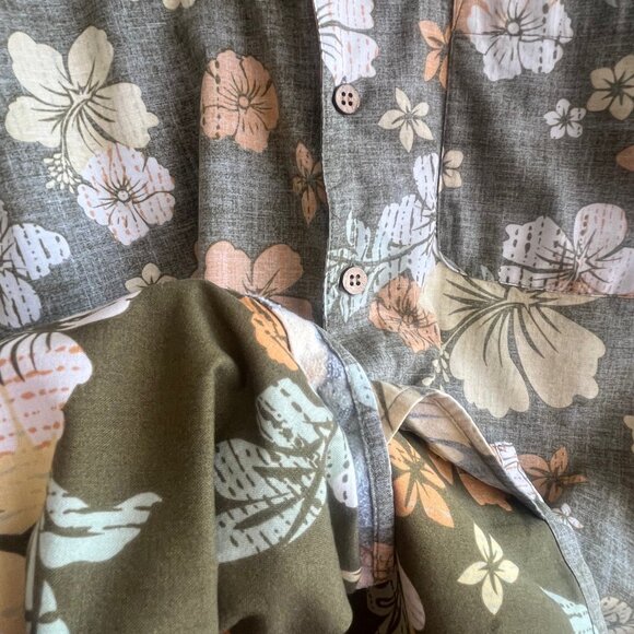 Vintage OP Sports Men’s Size Large Hawaiian Shirt‎ Floral Green Beige Cotton - Picture 5 of 7